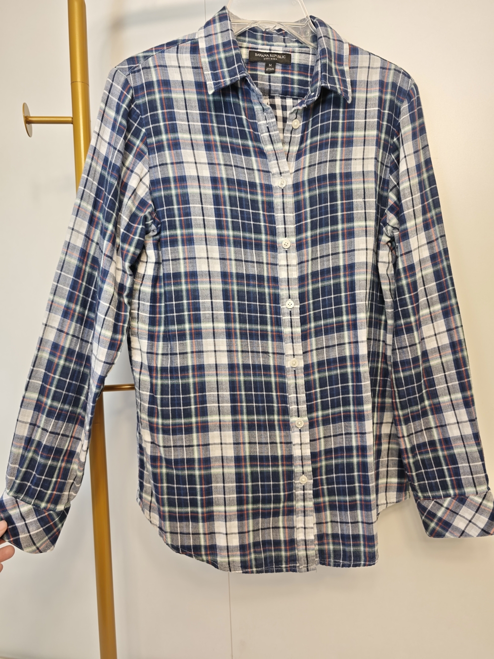 Banana Republic Men's Blue Plaid Button-Up Shirt